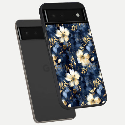  Golden Midnight Bloom phone case For Google Pixel 6A showing premium glass back cover with detailed artwork