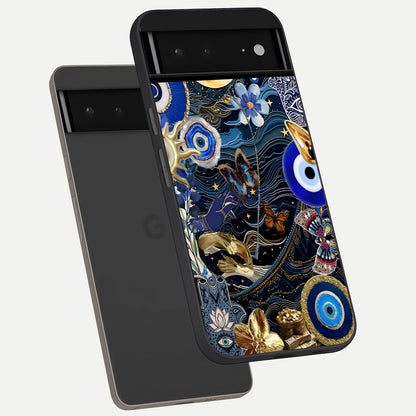  Golden Moon Magic phone case For Google Pixel 6A showing premium glass back cover with detailed artwork