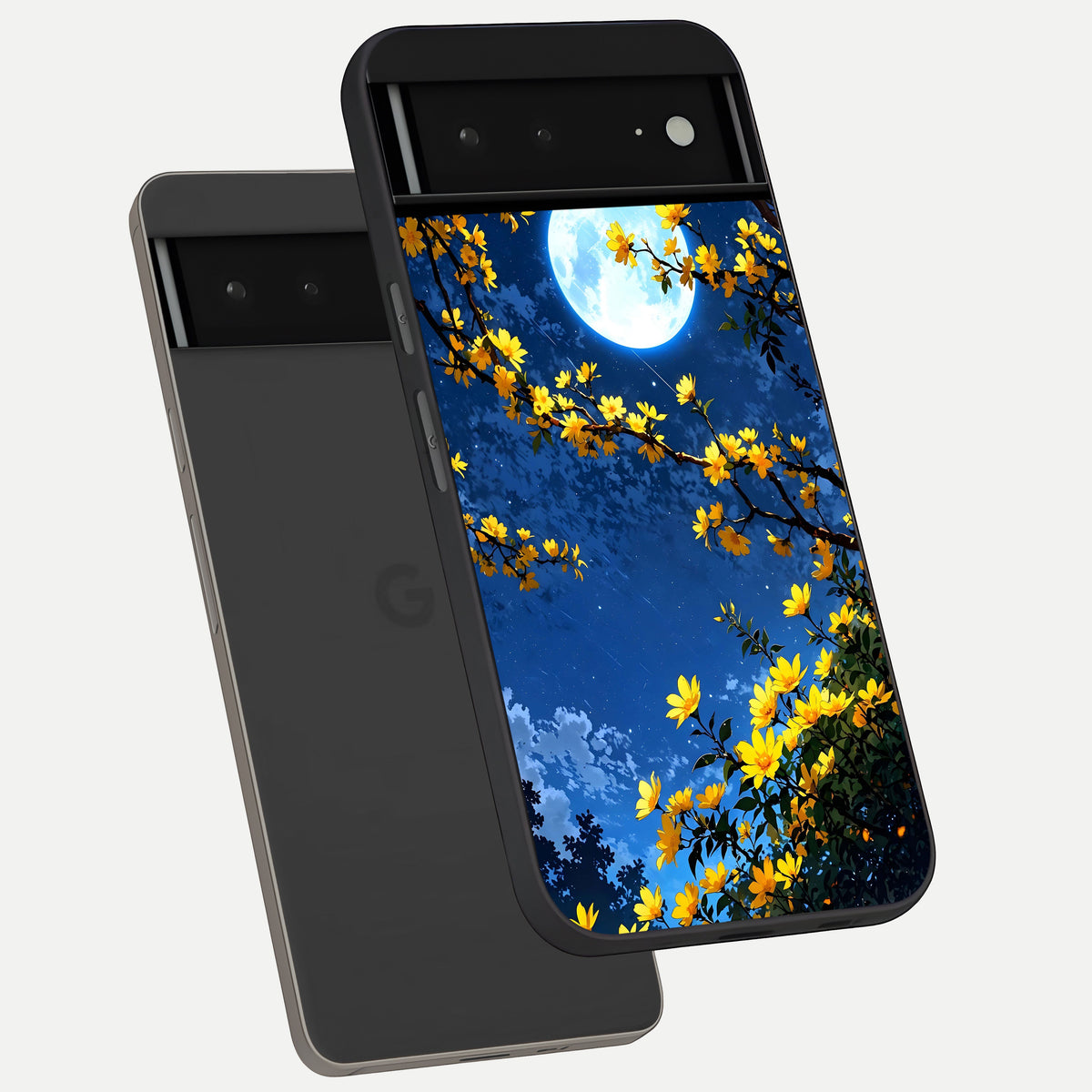  Golden Night Glow phone case For Google Pixel 6A showing premium glass back cover with detailed artwork