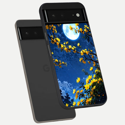  Golden Night Glow phone case For Google Pixel 6A showing premium glass back cover with detailed artwork
