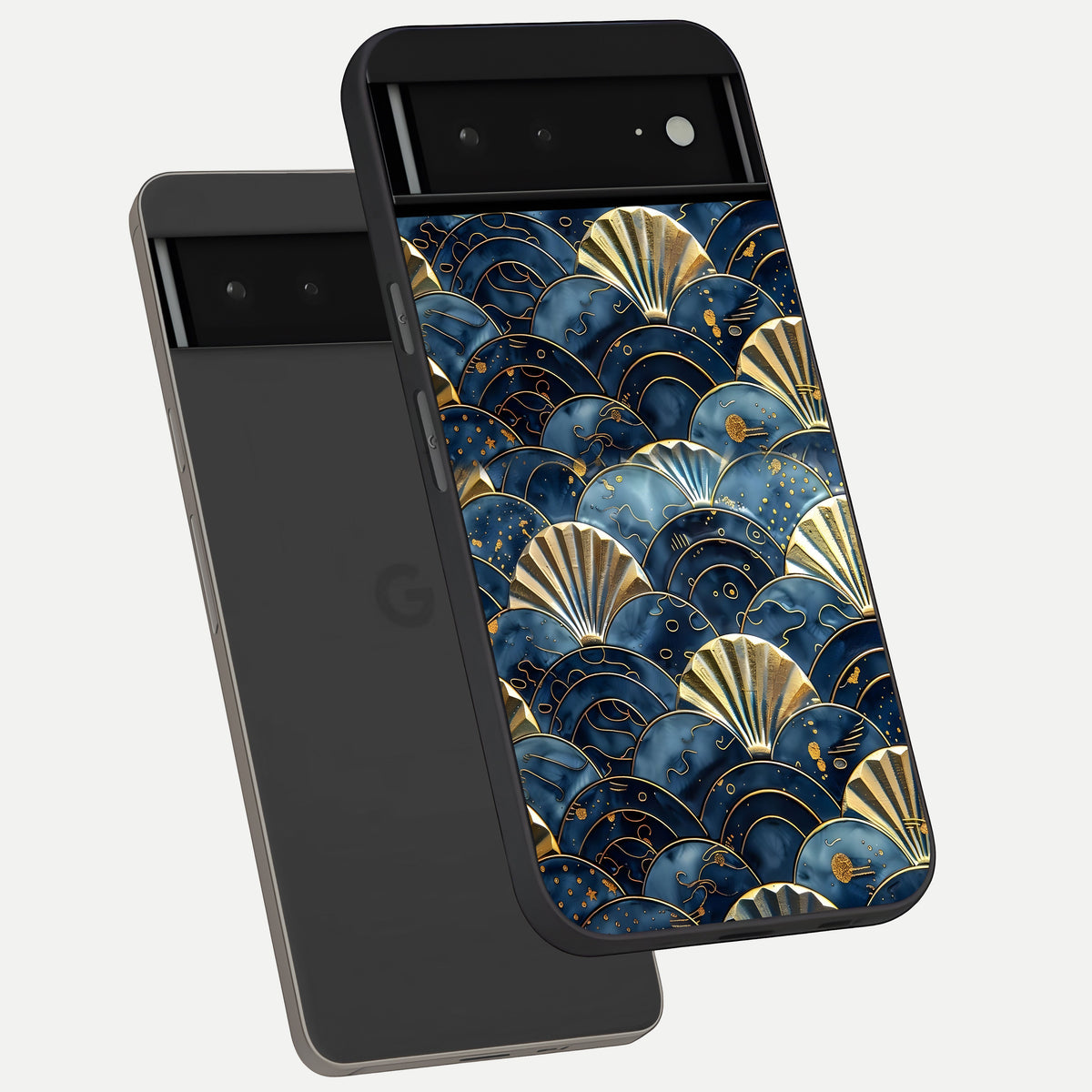  Golden Wave Luxe phone case For Google Pixel 6A showing premium glass back cover with detailed artwork