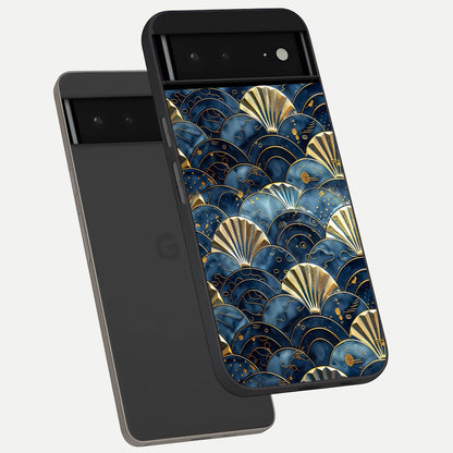  Golden Wave Luxe phone case For Google Pixel 6A showing premium glass back cover with detailed artwork