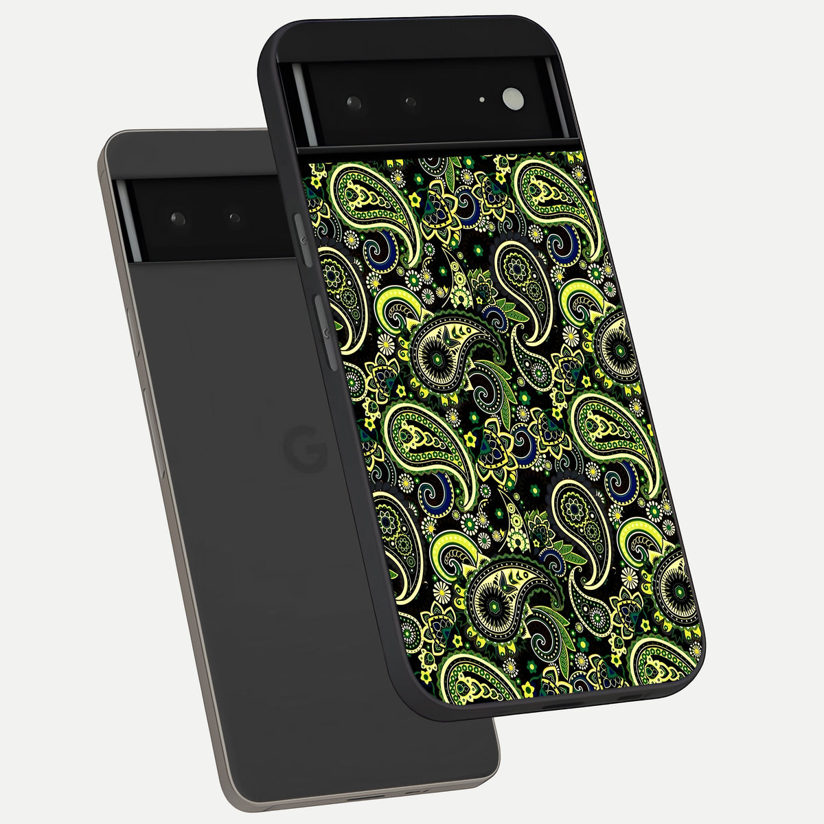  Green Lemon phone case For Google Pixel 6A showing premium glass back cover with detailed artwork