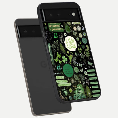  Green Mandala Pattern phone case For Google Pixel 6A showing premium glass back cover with detailed artwork