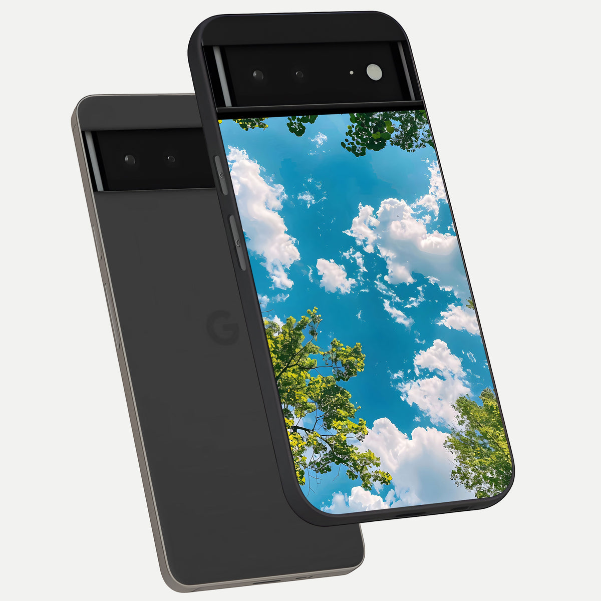  Green Moon Energy phone case For Google Pixel 6A showing premium glass back cover with detailed artwork
