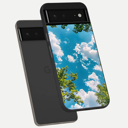  Green Moon Energy phone case For Google Pixel 6A showing premium glass back cover with detailed artwork