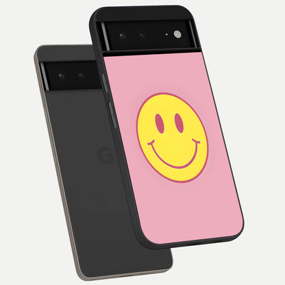  Happy Pink Mood phone case For Google Pixel 6A showing premium glass back cover with detailed artwork