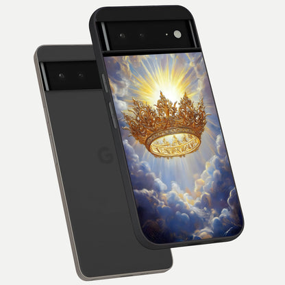  Heavenly Crown Light phone case For Google Pixel 6A showing premium glass back cover with detailed artwork