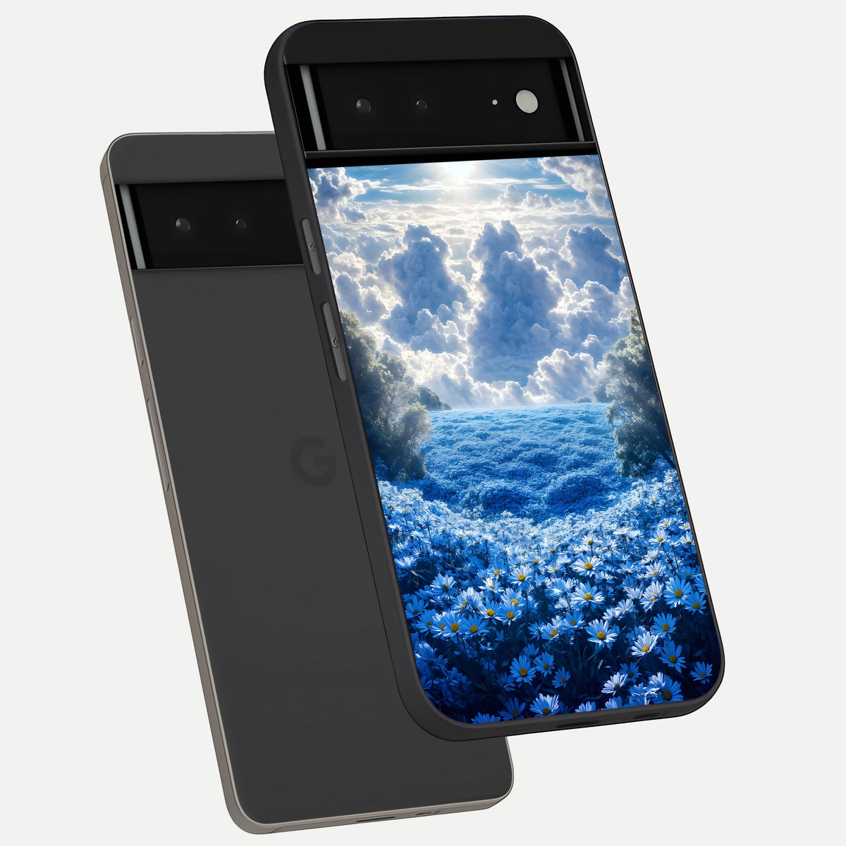  Heavenly Daisy Horizon phone case For Google Pixel 6A showing premium glass back cover with detailed artwork