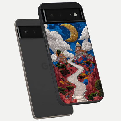  Heavenly Moon Path phone case For Google Pixel 6A showing premium glass back cover with detailed artwork
