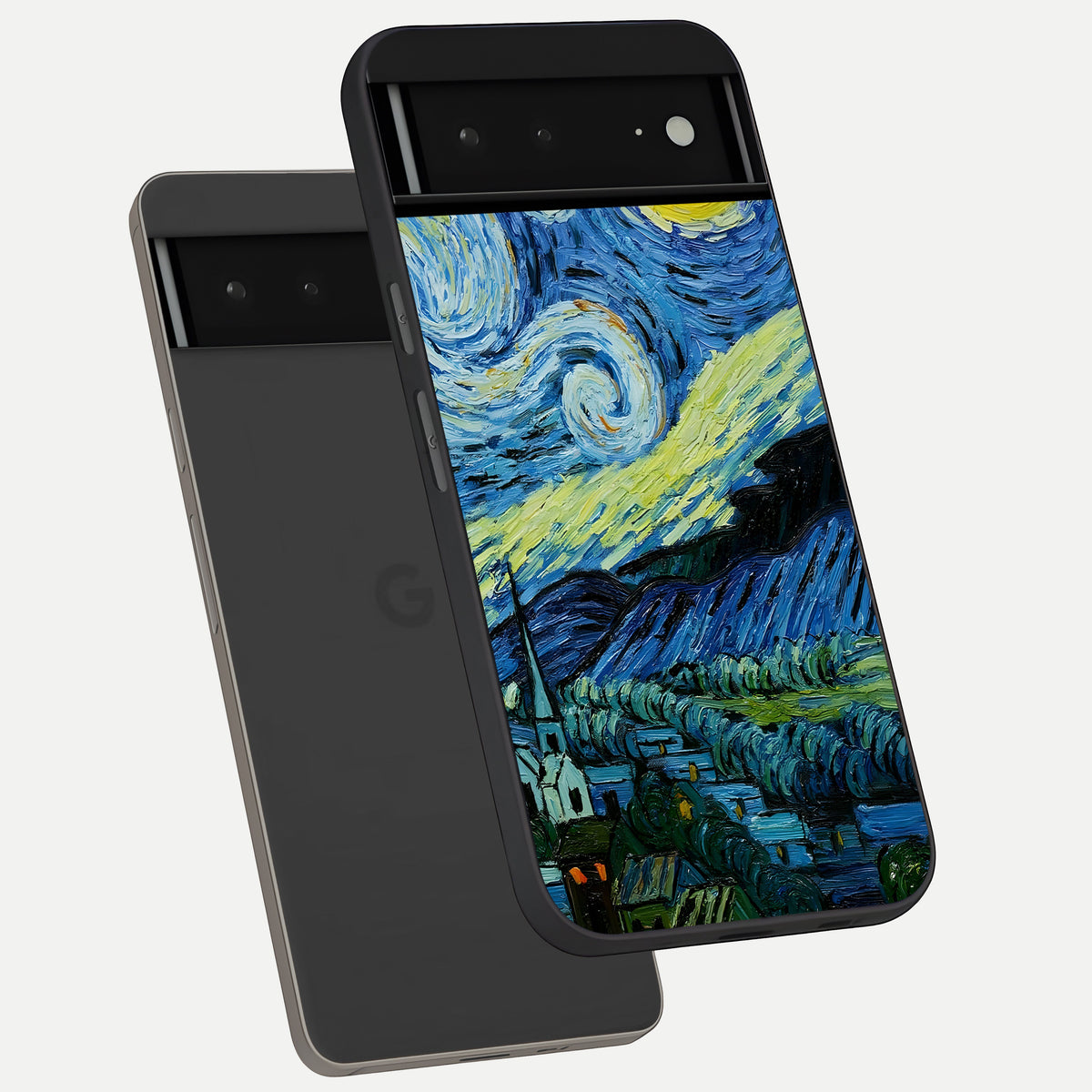  Inspired Van Gogh Art phone case For Google Pixel 6A showing premium glass back cover with detailed artwork