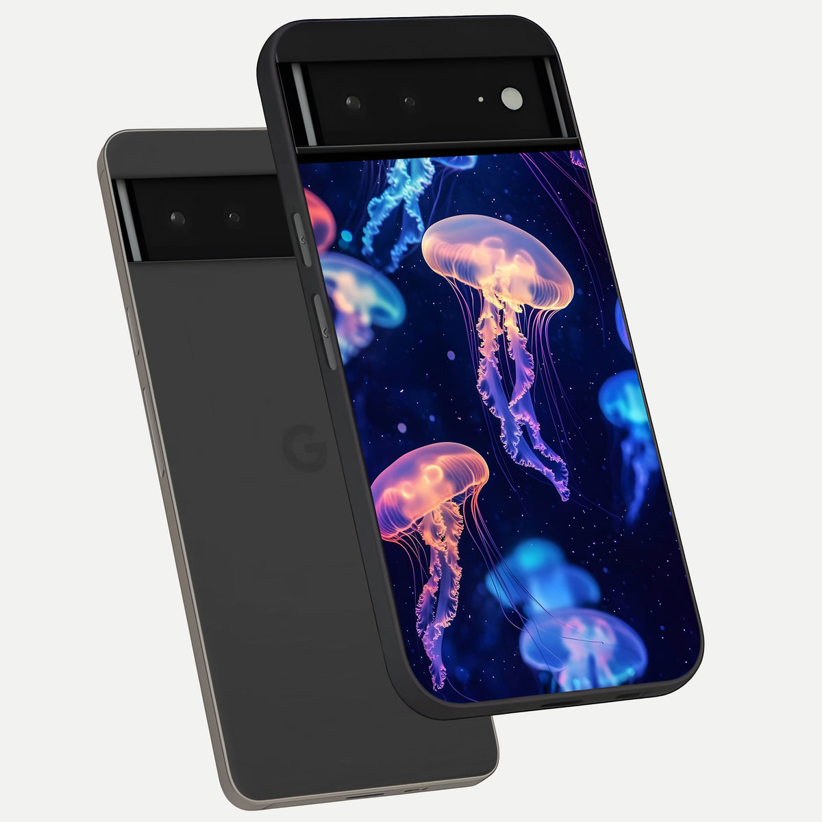  Jellyfish Pattern phone case For Google Pixel 6A showing premium glass back cover with detailed artwork