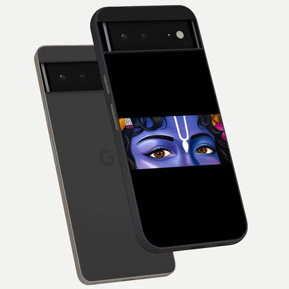  Krishna Eye phone case For Google Pixel 6A showing premium glass back cover with detailed artwork