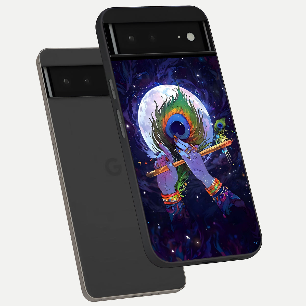  Krishna Hands Art phone case For Google Pixel 6A showing premium glass back cover with detailed artwork