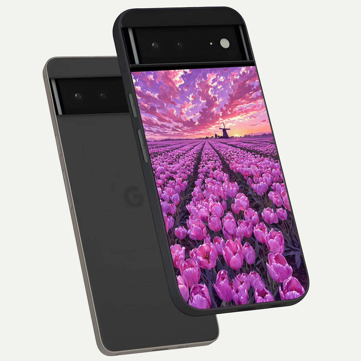  Lavender Dream Skies phone case For Google Pixel 6A showing premium glass back cover with detailed artwork