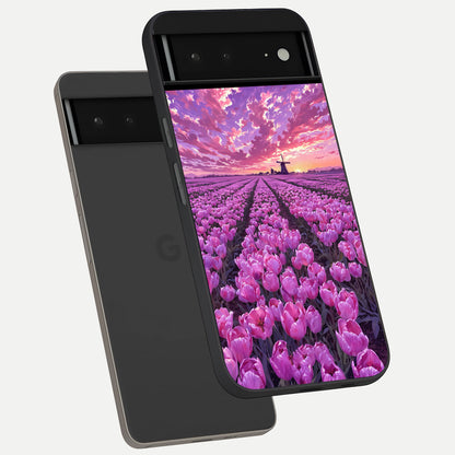  Lavender Dream Skies phone case For Google Pixel 6A showing premium glass back cover with detailed artwork