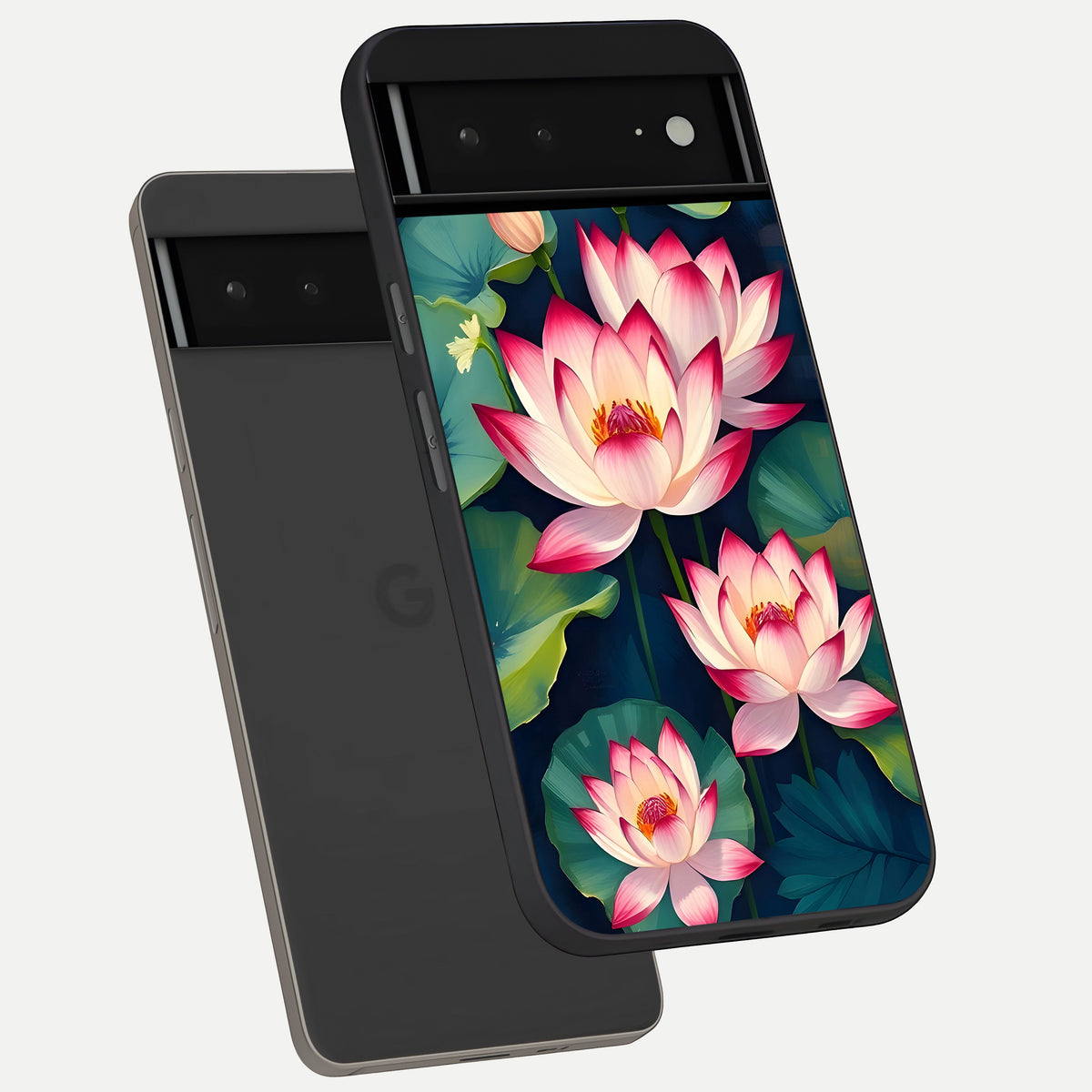  Lotus Dream Serenity phone case For Google Pixel 6A showing premium glass back cover with detailed artwork