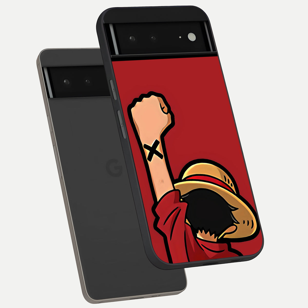  Luffy X Spirit phone case For Google Pixel 6A showing premium glass back cover with detailed artwork