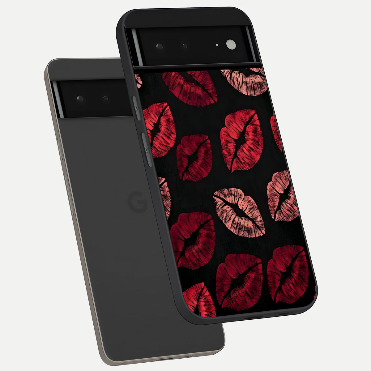  Midnight Kiss Love phone case For Google Pixel 6A showing premium glass back cover with detailed artwork