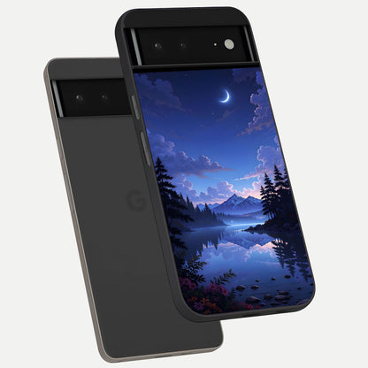 Midnight Lake Peace phone case For Google Pixel 6A showing premium glass back cover with detailed artwork