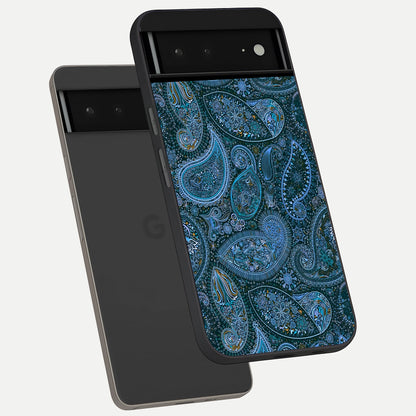  Midnight Paisley Glow phone case For Google Pixel 6A showing premium glass back cover with detailed artwork