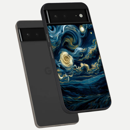  Midnight Sky Whirl phone case For Google Pixel 6A showing premium glass back cover with detailed artwork