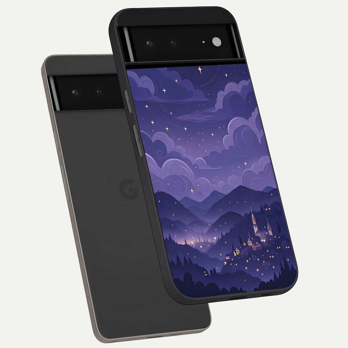  Minimal Night View phone case For Google Pixel 6A showing premium glass back cover with detailed artwork