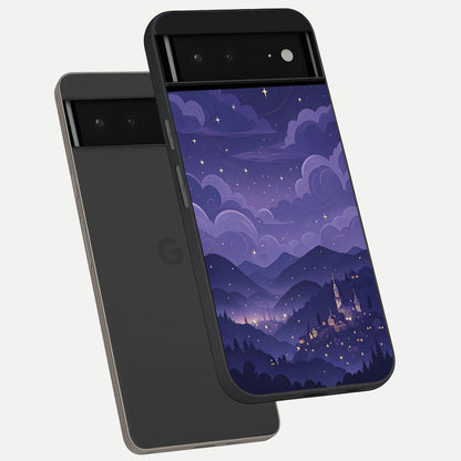  Minimal Night View phone case For Google Pixel 6A showing premium glass back cover with detailed artwork