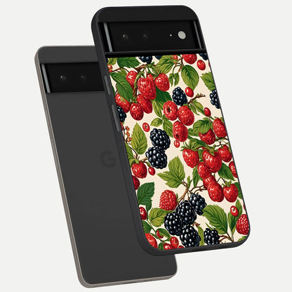 Mixed Berry Collage phone case For Google Pixel 6A showing premium glass back cover with detailed artwork