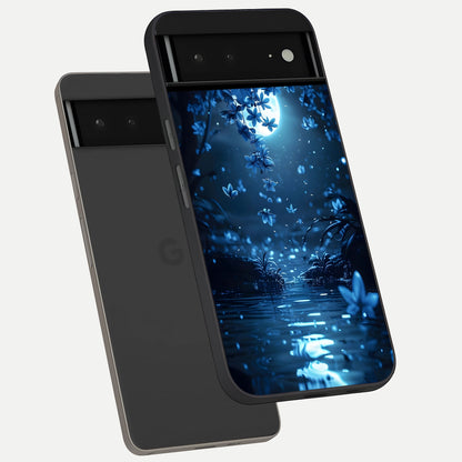  Moonlight Petal Dream phone case For Google Pixel 6A showing premium glass back cover with detailed artwork