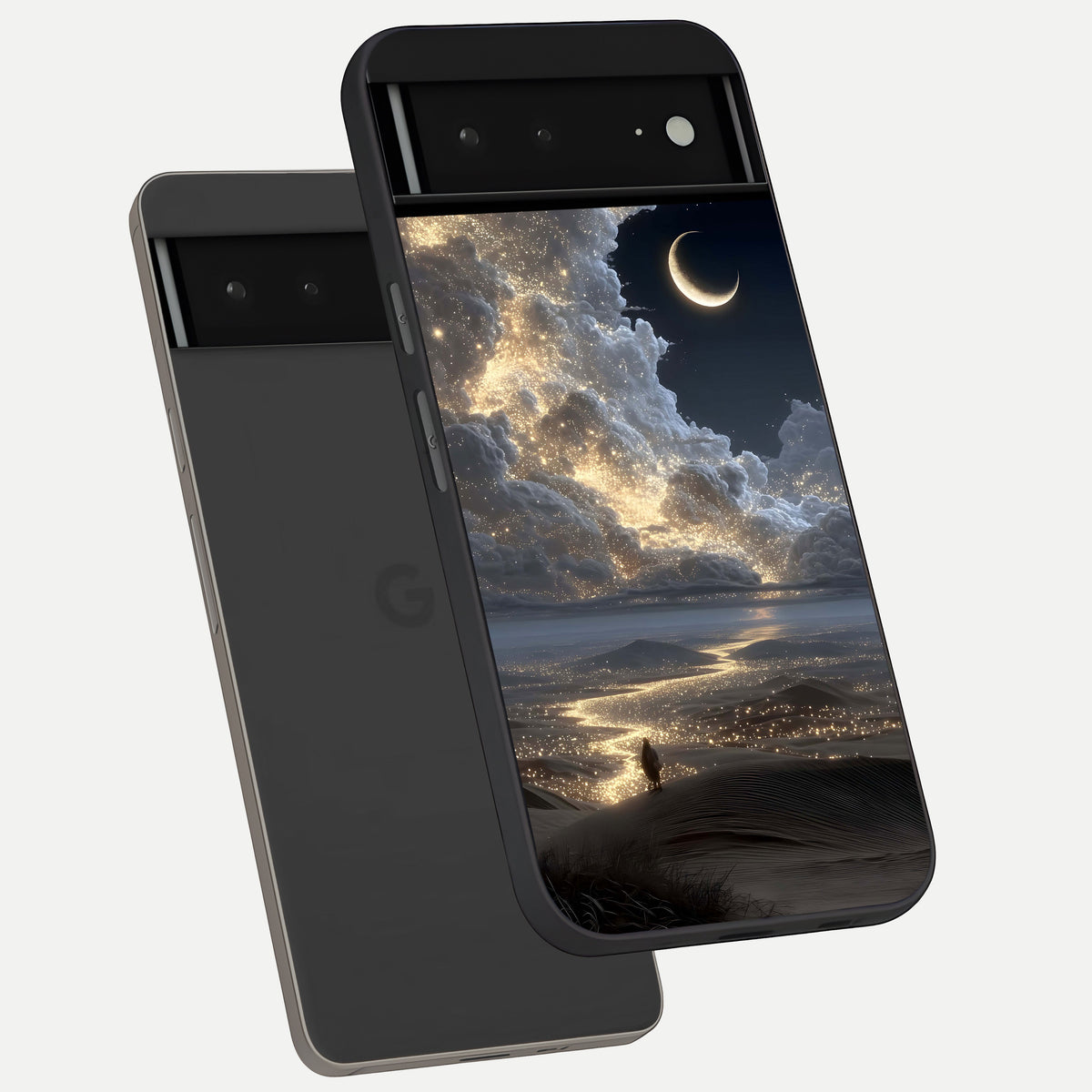  Moonlight Spark Path phone case For Google Pixel 6A showing premium glass back cover with detailed artwork