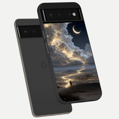  Moonlight Spark Path phone case For Google Pixel 6A showing premium glass back cover with detailed artwork