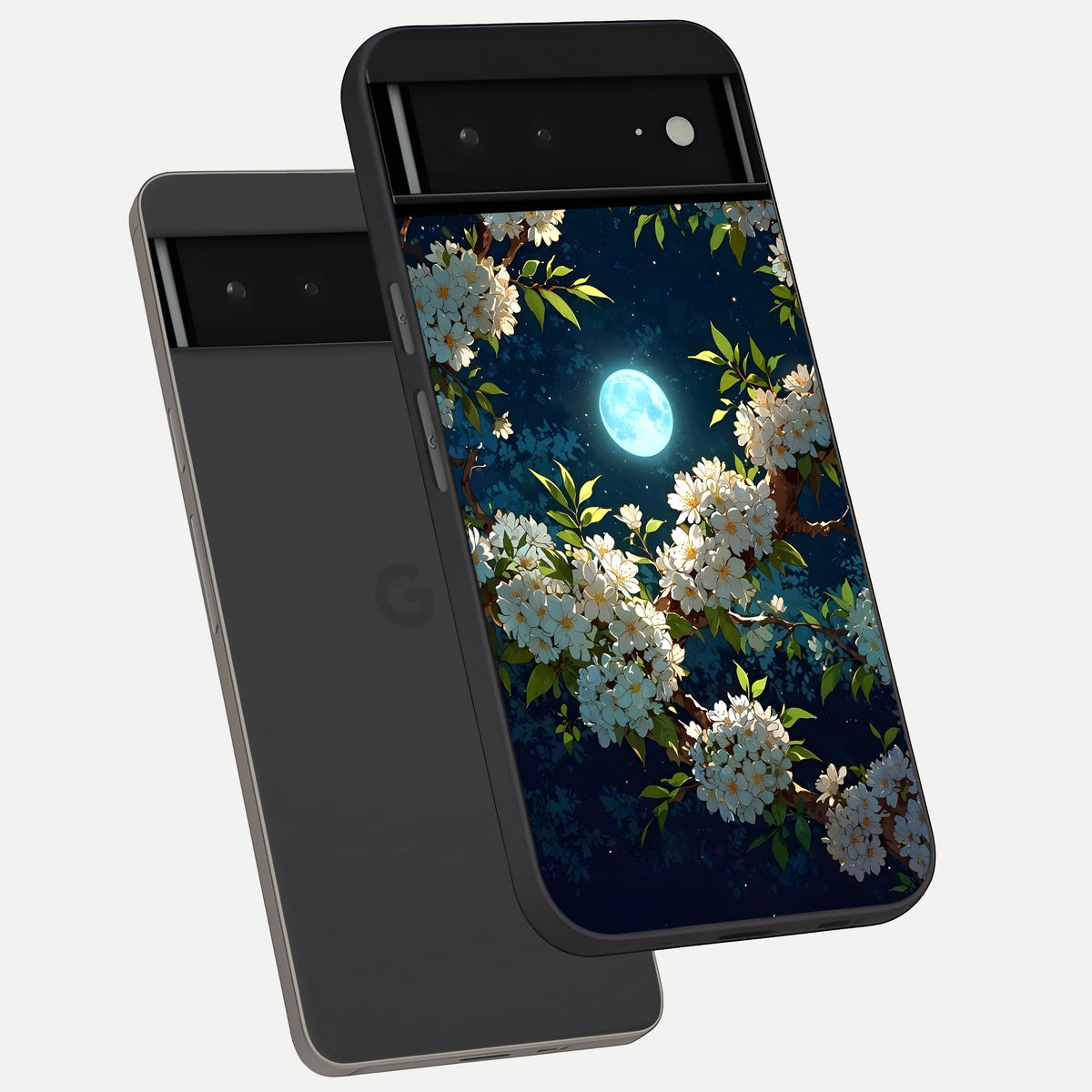  Moonlit Blossom Dream phone case For Google Pixel 6A showing premium glass back cover with detailed artwork