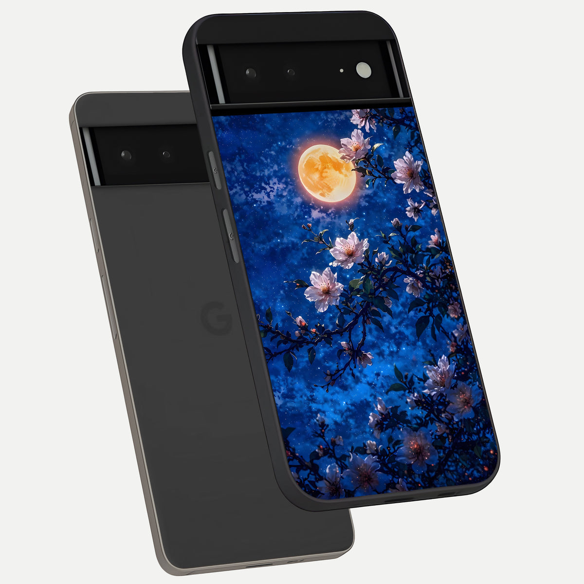  Moonlit Blossoms Night phone case For Google Pixel 6A showing premium glass back cover with detailed artwork
