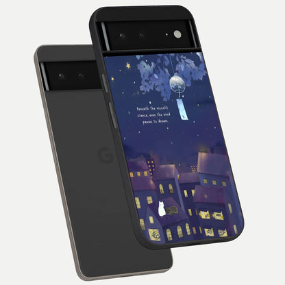  Moonlit Cat Silence phone case For Google Pixel 6A showing premium glass back cover with detailed artwork