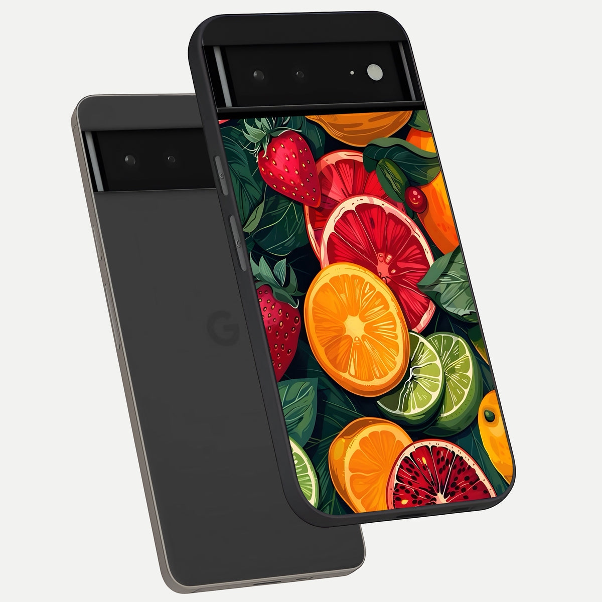  Multiple Fruits phone case For Google Pixel 6A showing premium glass back cover with detailed artwork