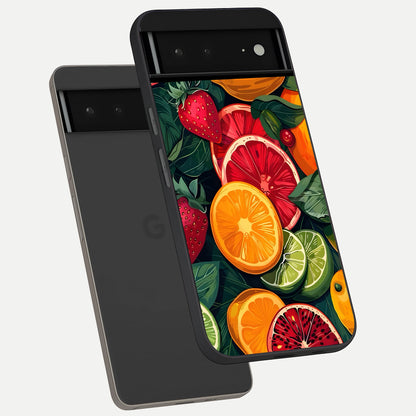  Multiple Fruits phone case For Google Pixel 6A showing premium glass back cover with detailed artwork