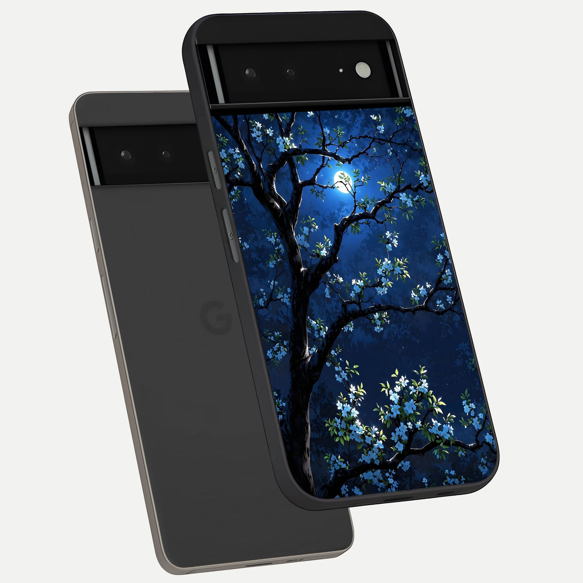  Mystic Floral Night phone case For Google Pixel 6A showing premium glass back cover with detailed artwork