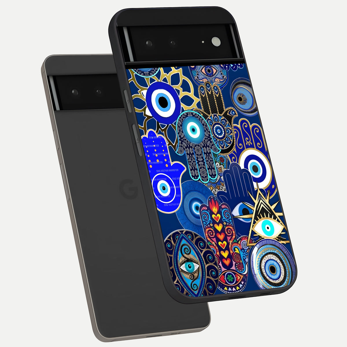  Mystic Palm Guard phone case For Google Pixel 6A showing premium glass back cover with detailed artwork