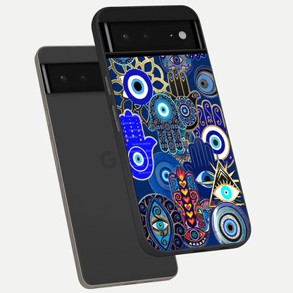  Mystic Palm Guard phone case For Google Pixel 6A showing premium glass back cover with detailed artwork