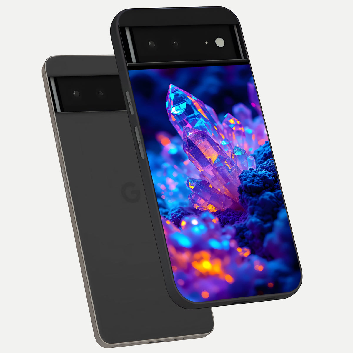  Neon Aura Shards phone case For Google Pixel 6A showing premium glass back cover with detailed artwork