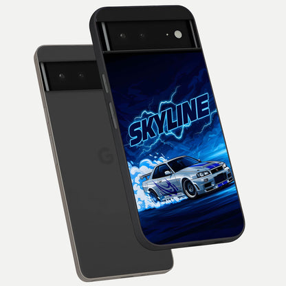  Neon Drift Beast phone case For Google Pixel 6A showing premium glass back cover with detailed artwork