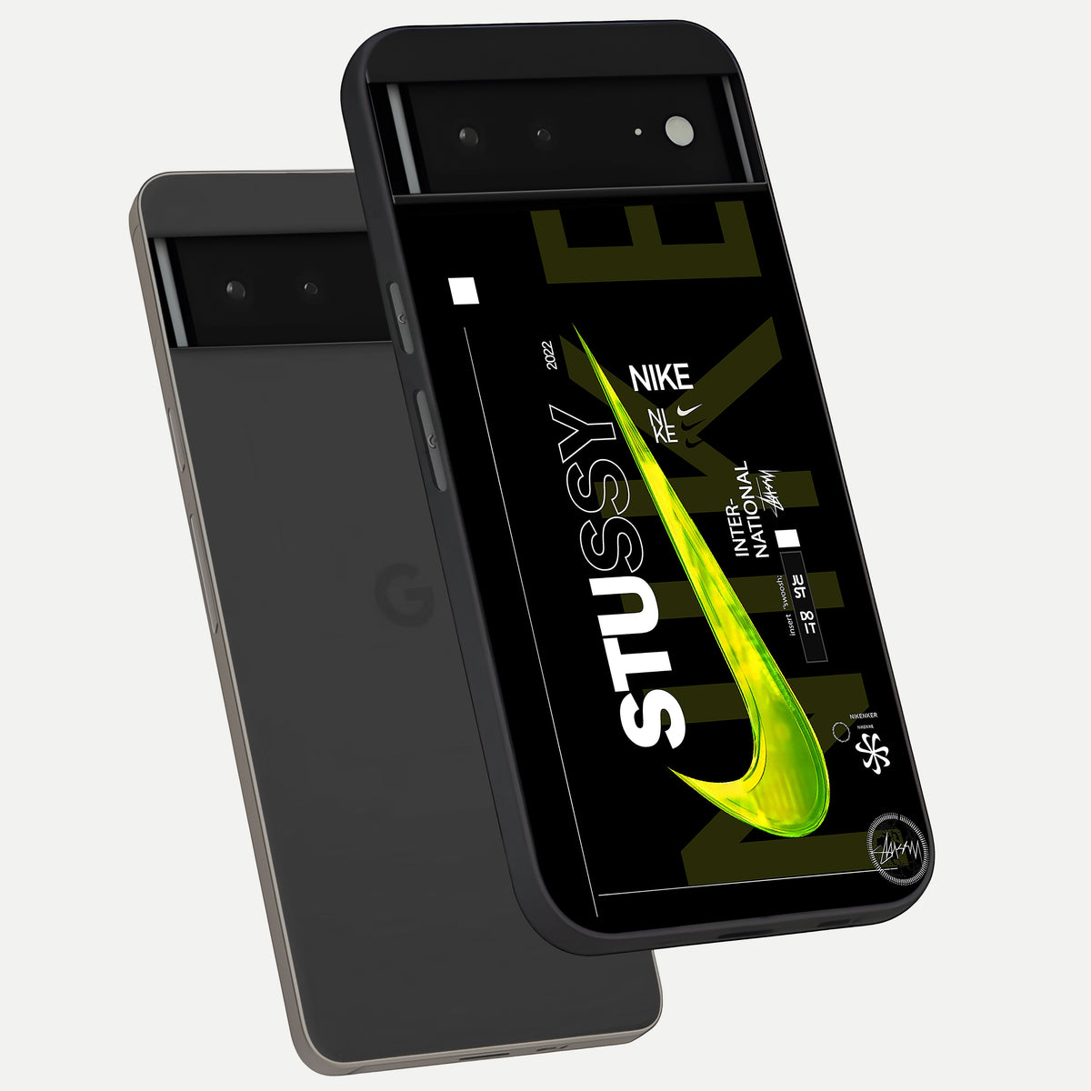  Neon Street Edition phone case For Google Pixel 6A showing premium glass back cover with detailed artwork