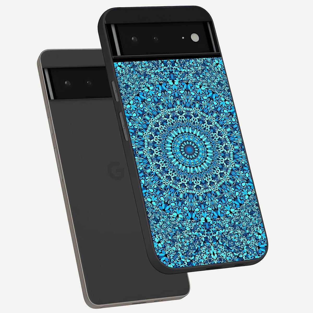  Ocean Bloom Mandala phone case For Google Pixel 6A showing premium glass back cover with detailed artwork