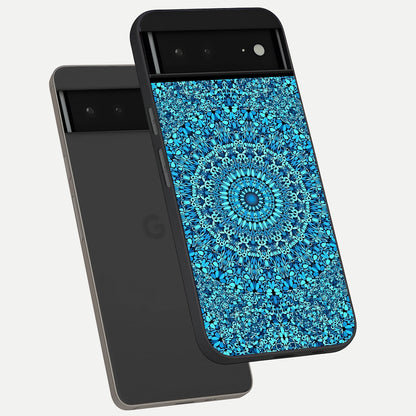  Ocean Bloom Mandala phone case For Google Pixel 6A showing premium glass back cover with detailed artwork