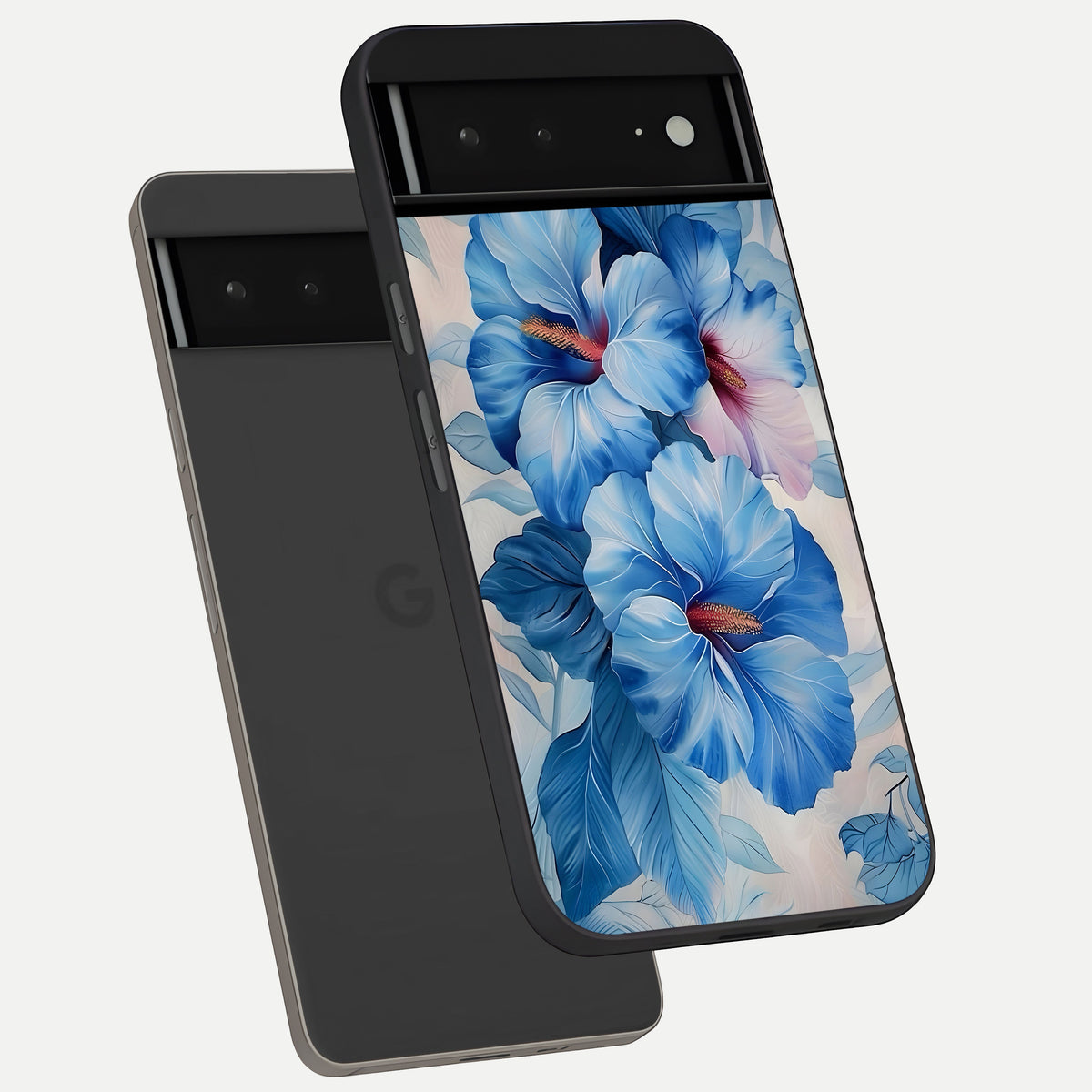  Ocean Hibiscus Grace phone case For Google Pixel 6A showing premium glass back cover with detailed artwork