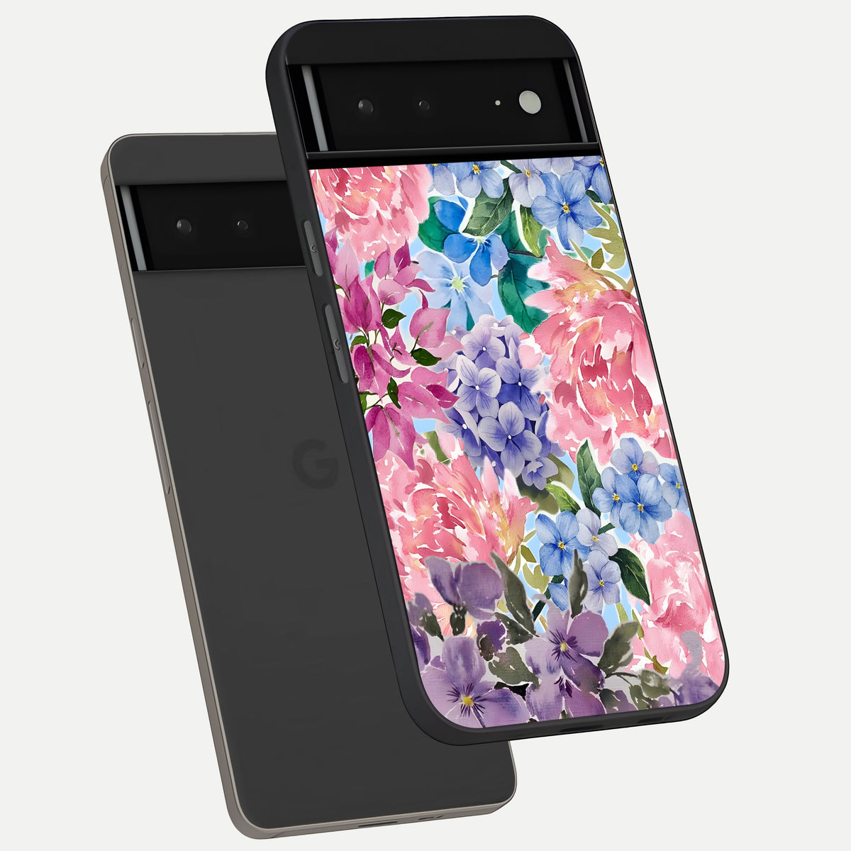  Pastel Floral Mix phone case For Google Pixel 6A showing premium glass back cover with detailed artwork