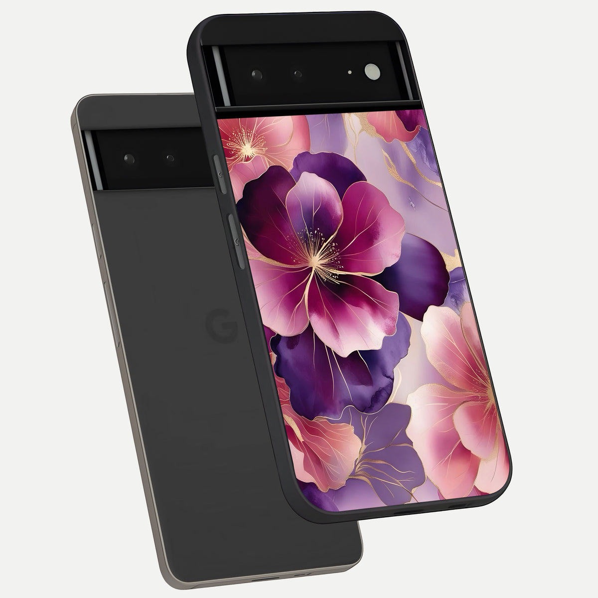  Pink Bouquet Florals phone case For Google Pixel 6A showing premium glass back cover with detailed artwork