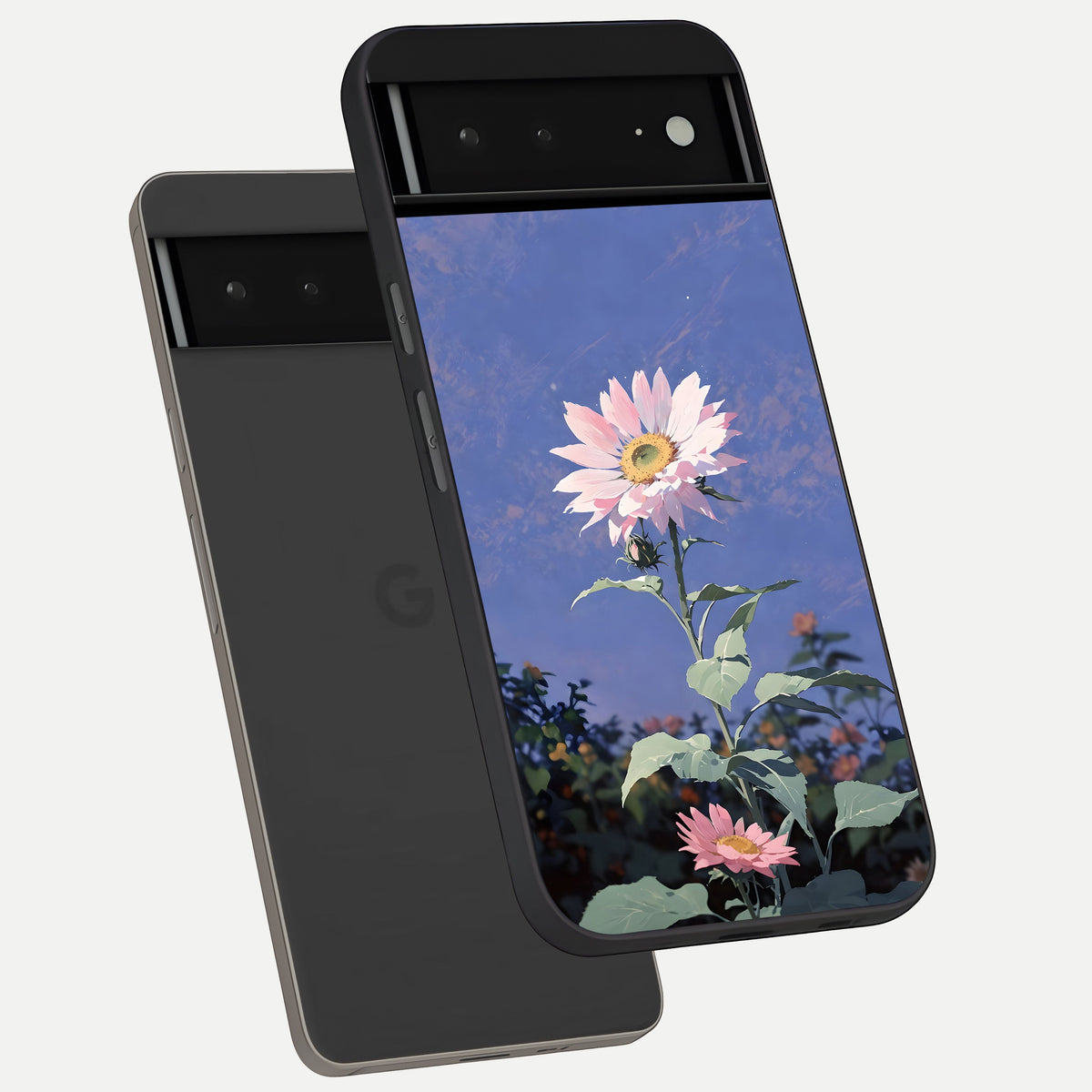  Pink Shells Outline phone case For Google Pixel 6A showing premium glass back cover with detailed artwork
