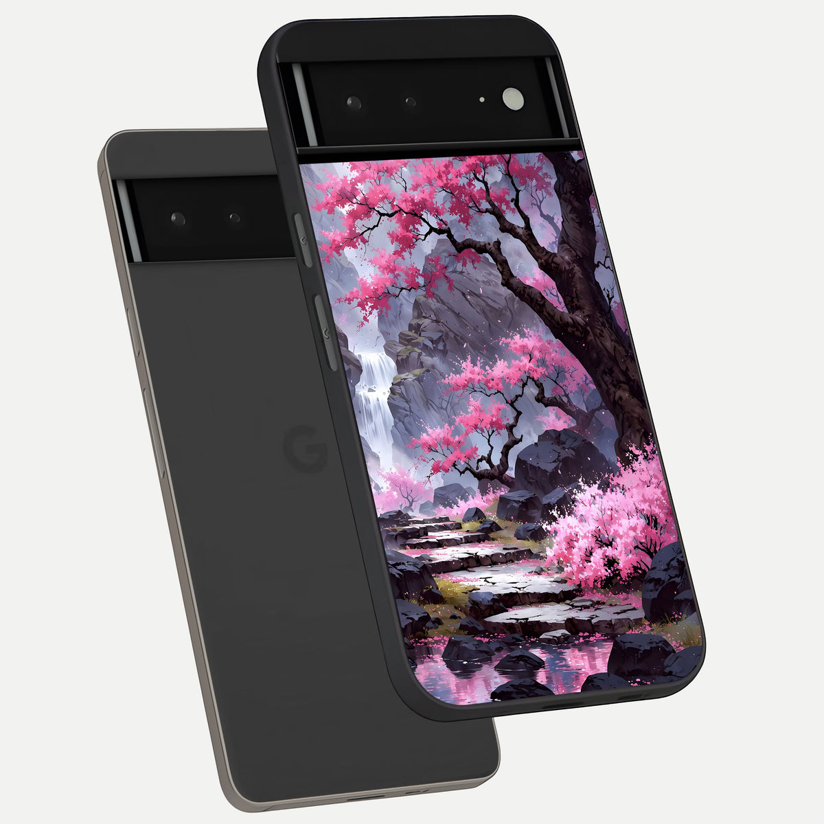  Pink Sunflower Glow phone case For Google Pixel 6A showing premium glass back cover with detailed artwork
